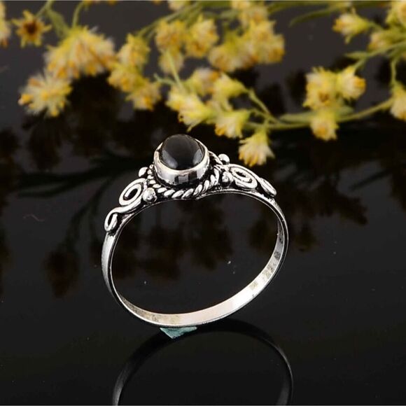 Black Obsidian Ring Everyday Silver Women Jewelry Perfect Gift - Picture 4 of 7